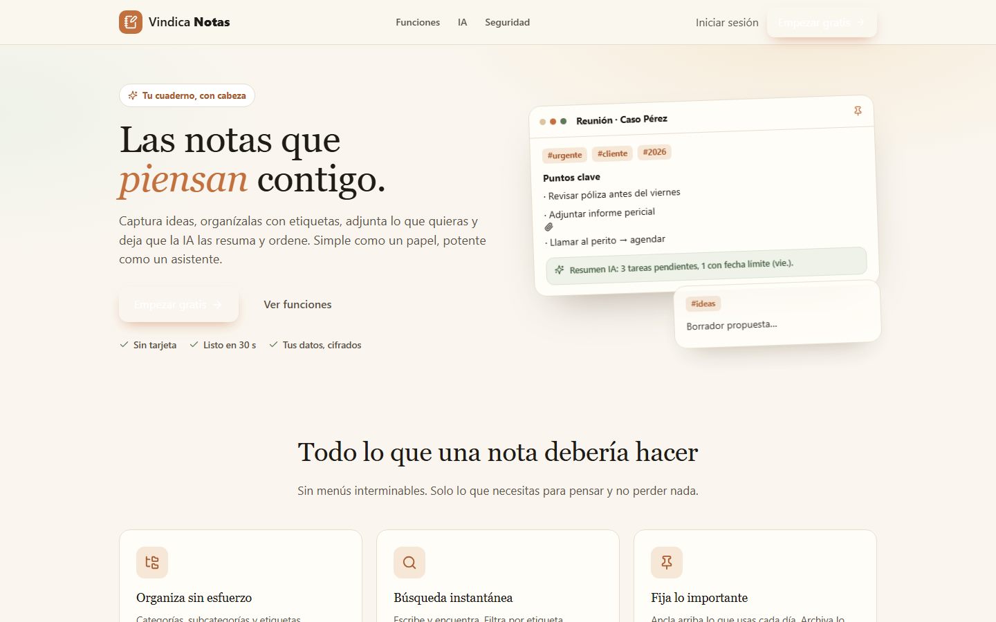 Notas Vindica — baúl de notas compartido con resumen por IA