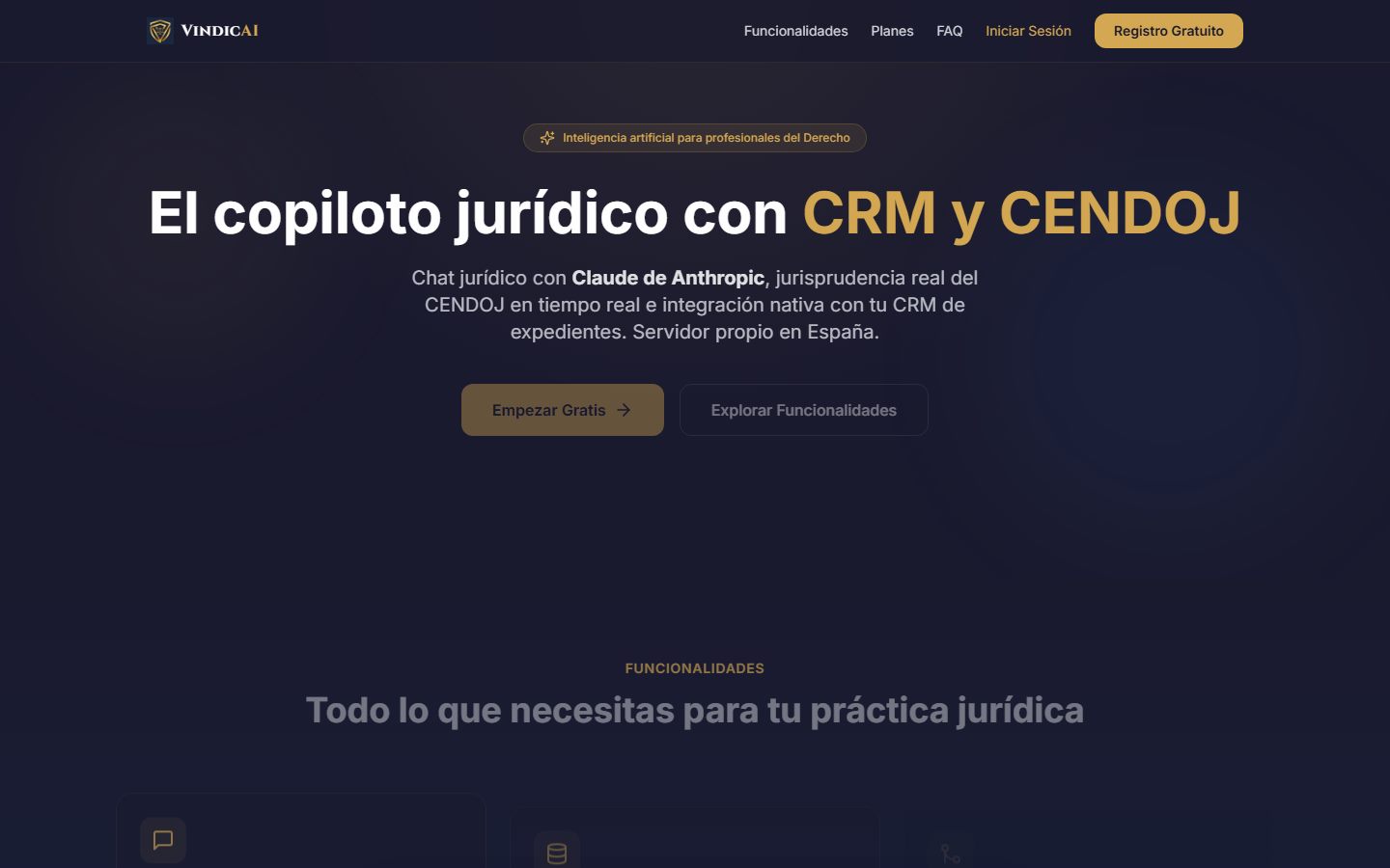 VindicAI — copiloto jurídico con CRM y CENDOJ